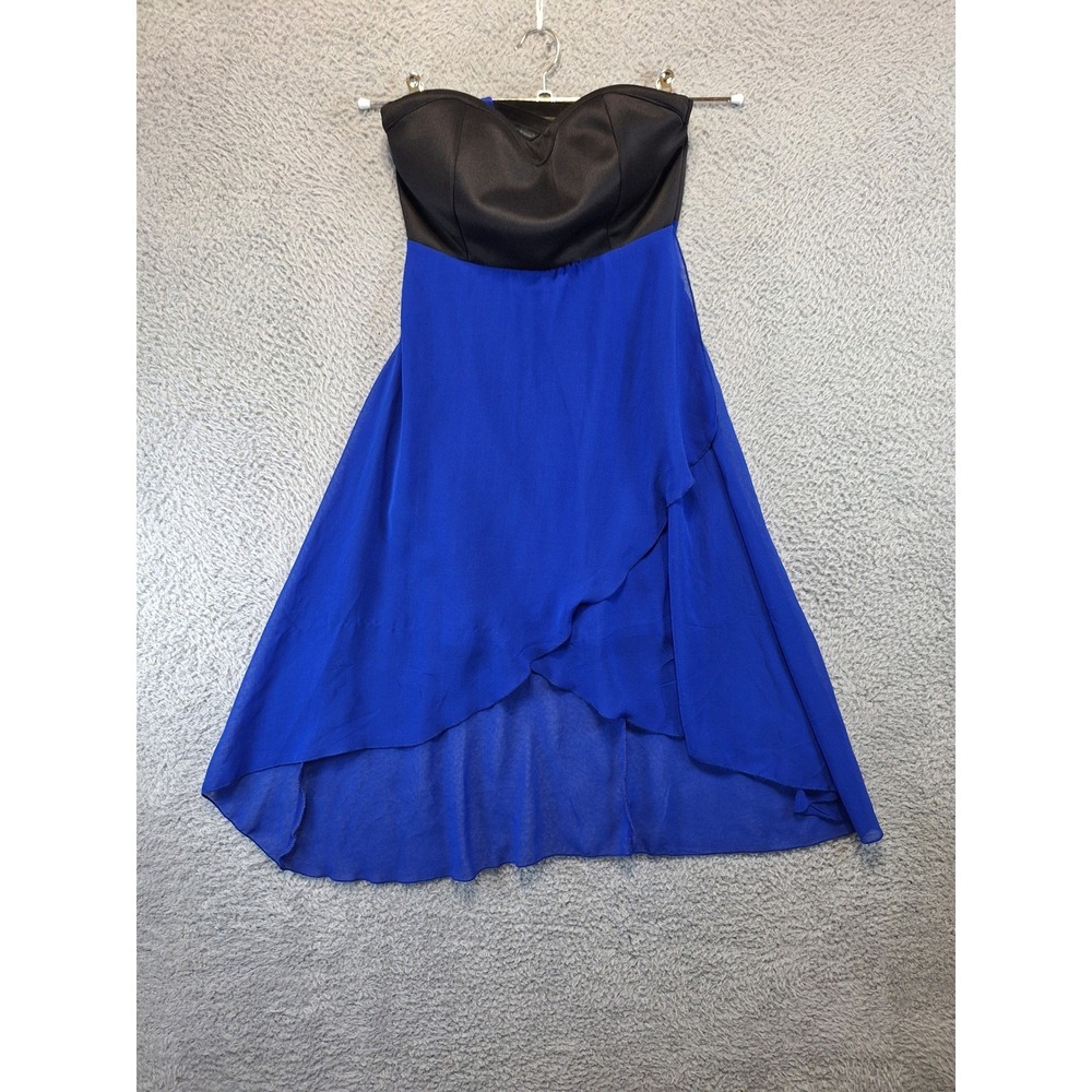 Charlotte Russe Royal Blue Black Strapless High Low Dress Womens Size S Pretty